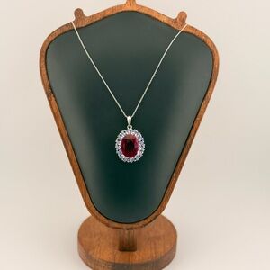 Statement 17.36ctw Dyed Ruby & Tanzanite Halo Necklace in .925 Sterling Silver